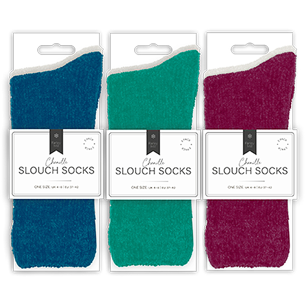 Ladies Plain Chenille Slouch Socks 2pk