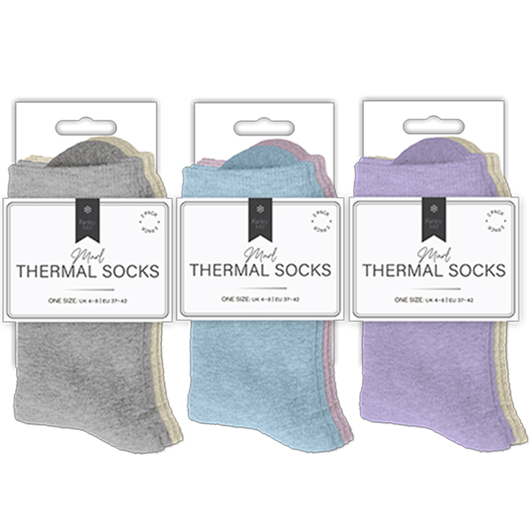 Ladies Plain Marl Thermal Socks 2pk