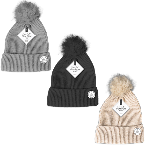 Ladies Super Soft Marl Ribbed Hat with Pom Pom