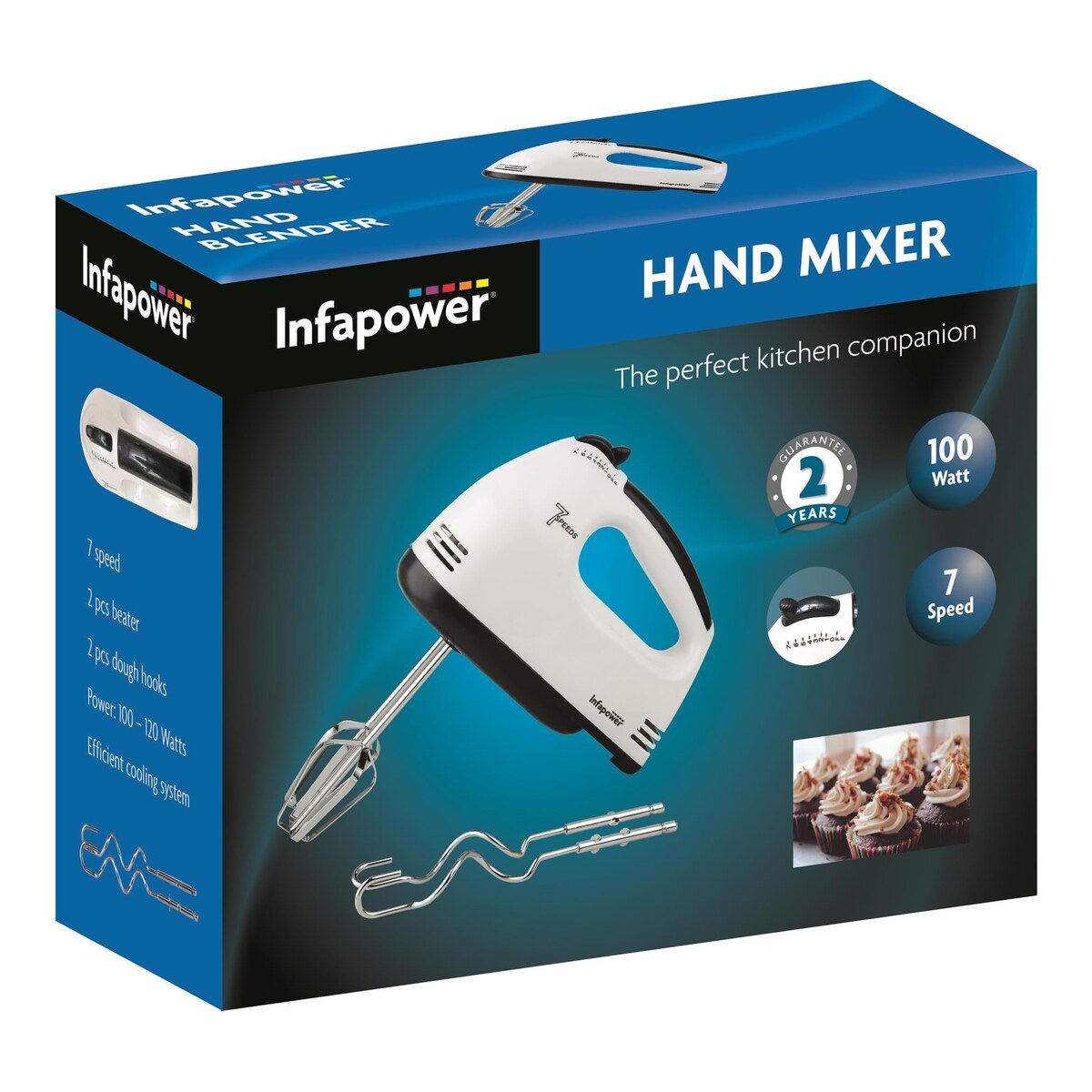 Infapower 7 Speed Hand Mixer with Beaters and Dough Hooks, 100W X101 2