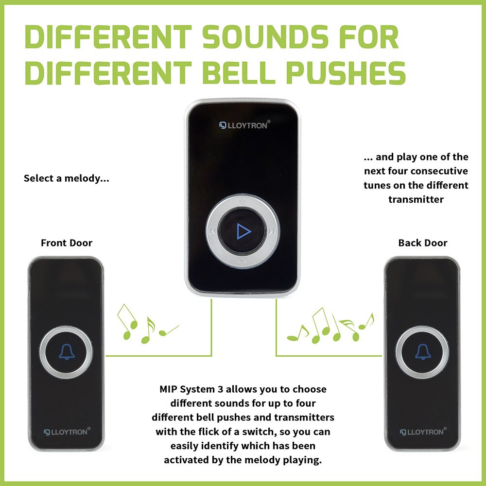 Lloytron MIP System 3 Wireless Bell Push Transmitter, Black B7831BK 2