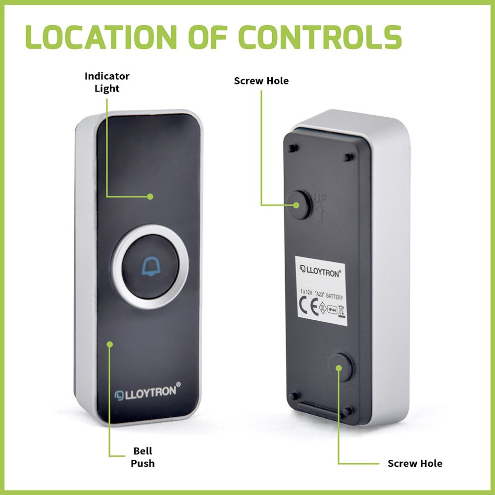 Lloytron MIP System 3 Wireless Bell Push Transmitter, Black B7831BK 4
