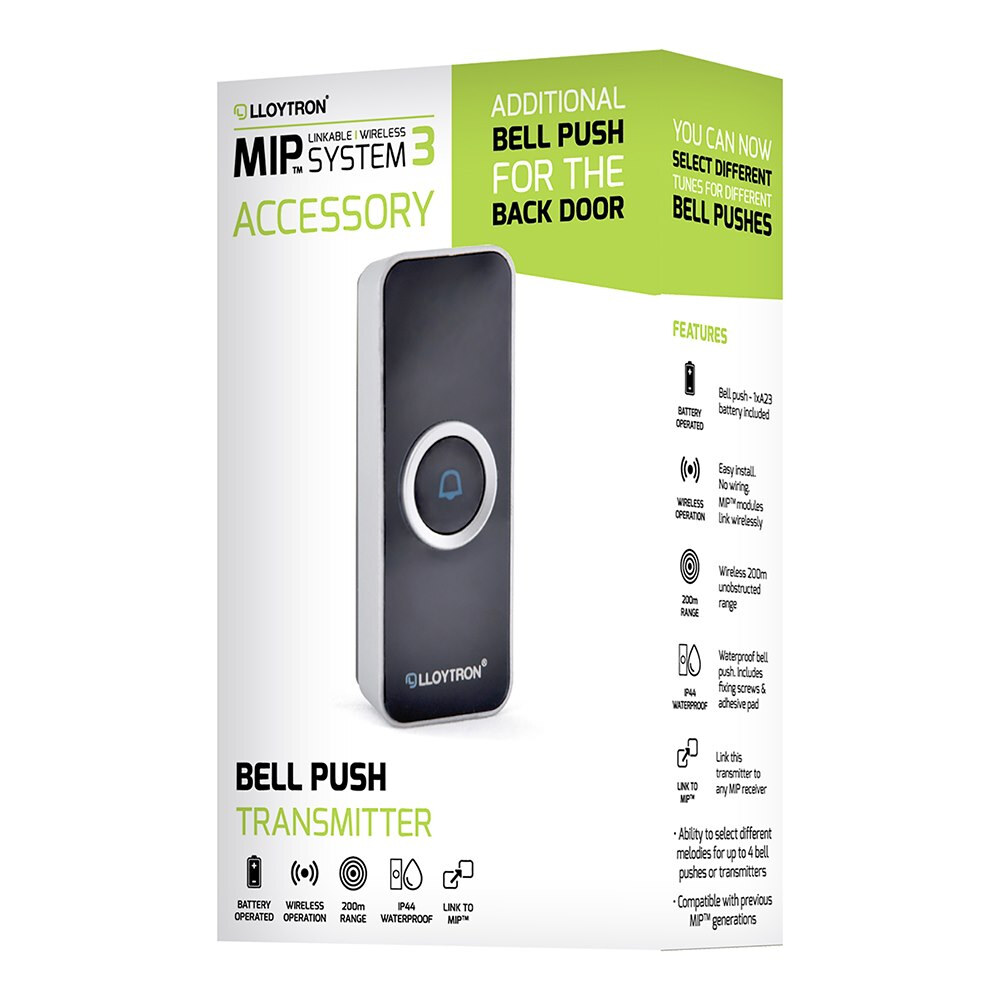 Lloytron MIP System 3 Wireless Bell Push Transmitter, Black B7831BK 8